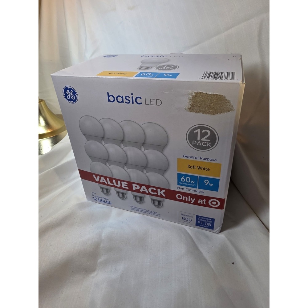 GE A19 LED Soft White Lighting 12 Pack LED 60W/9W NEW Dozen Light Bulbs Med Base